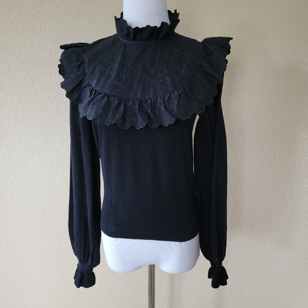 & Other Stories Eyelet Yoke Bishop Sleeve Sweater, Size XS